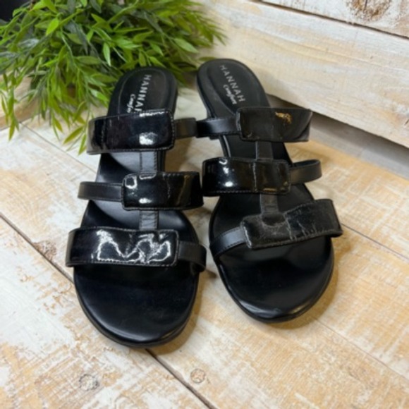 Hannah Womens Ridge Slide Sandals Black Block Heels‎ Slip On Cut Out 10 M - Picture 7 of 12
